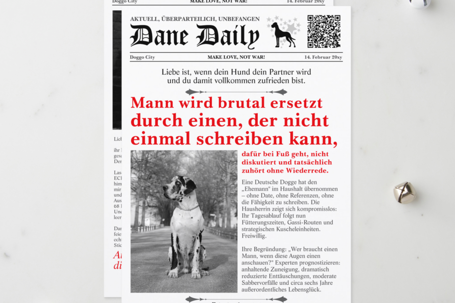 Ironische Grußkarte als persönliches Statement für Doggenliebhaber – für echte Freunde, klare Botschaften und alle, die lieber nach vorn schauen als nach Ex-Geschichten.
