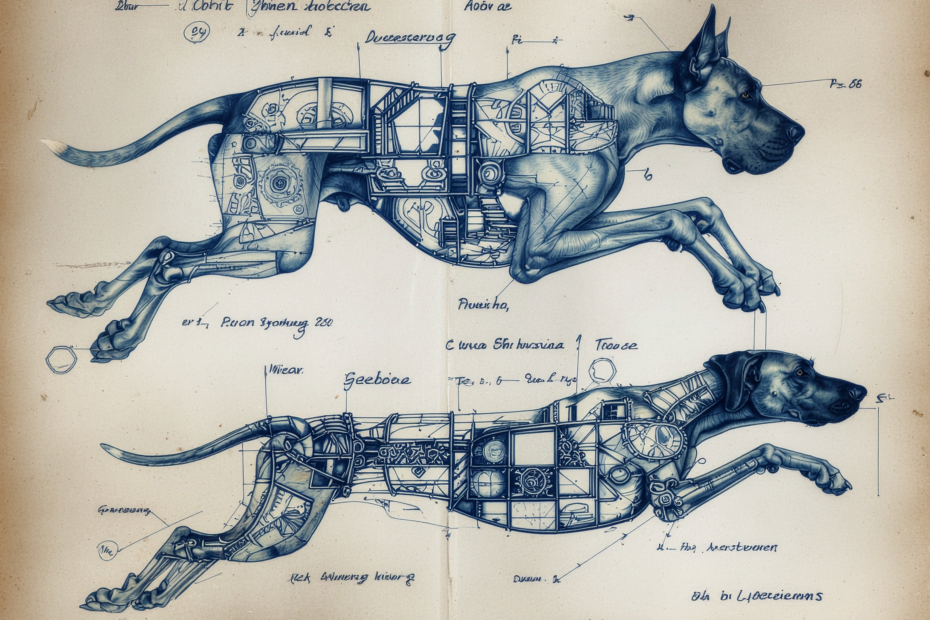Bauplan einer Dogge mit einem Windhund verglichen