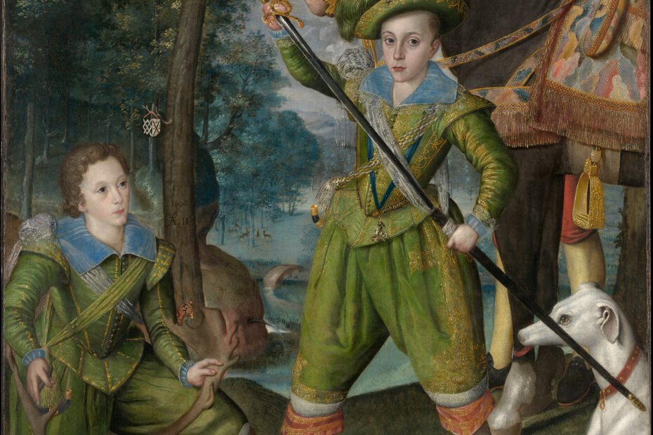 Anne of Denmark in Jagdkleidung mit ihren Hunden – eine dänische Königin, die Mode, Politik und große Hunde nach England mitringt.