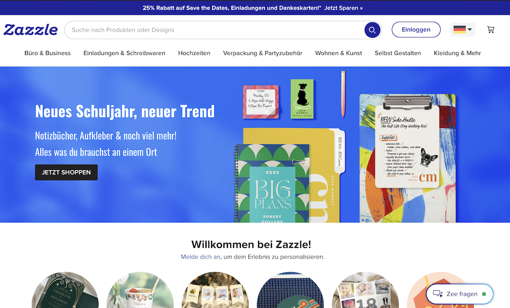 Zazzle Startseite am 4 August 2026